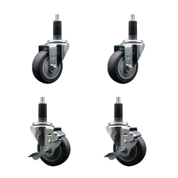 Service Caster 3.5'' SS Thermoplastic Rubber Wheel Swivel 1-1/8'' Expanding Stem Caster Set 2 Brakes, 4PK SCC-SSEX20S3514-TPRB-2-TLB-2-118 - main